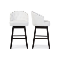 Baxton Studio BBT5210A1-BS-White Avril White Faux Leather Tufted Swivel Barstool with Nail heads Trim Set of 2